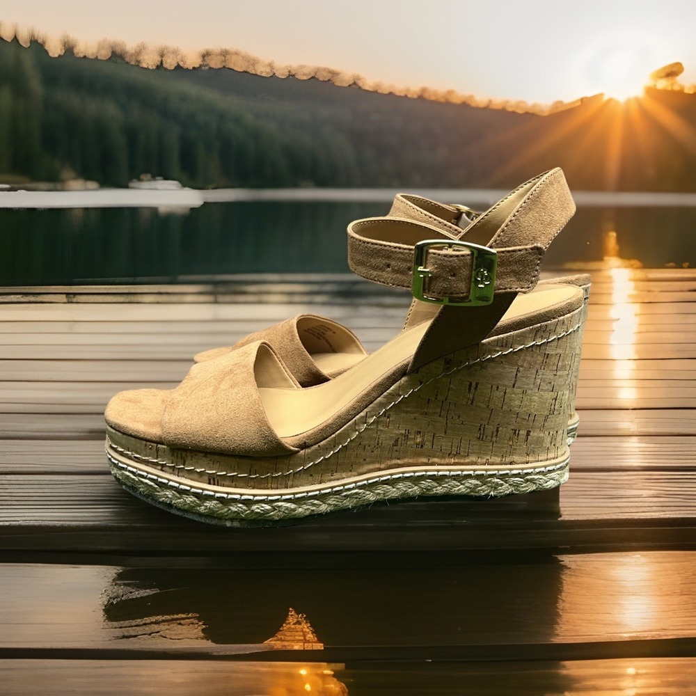 Cool Planet By Steve Madden Junee Recycled Fabric Wedge Sandals Tan Size 8